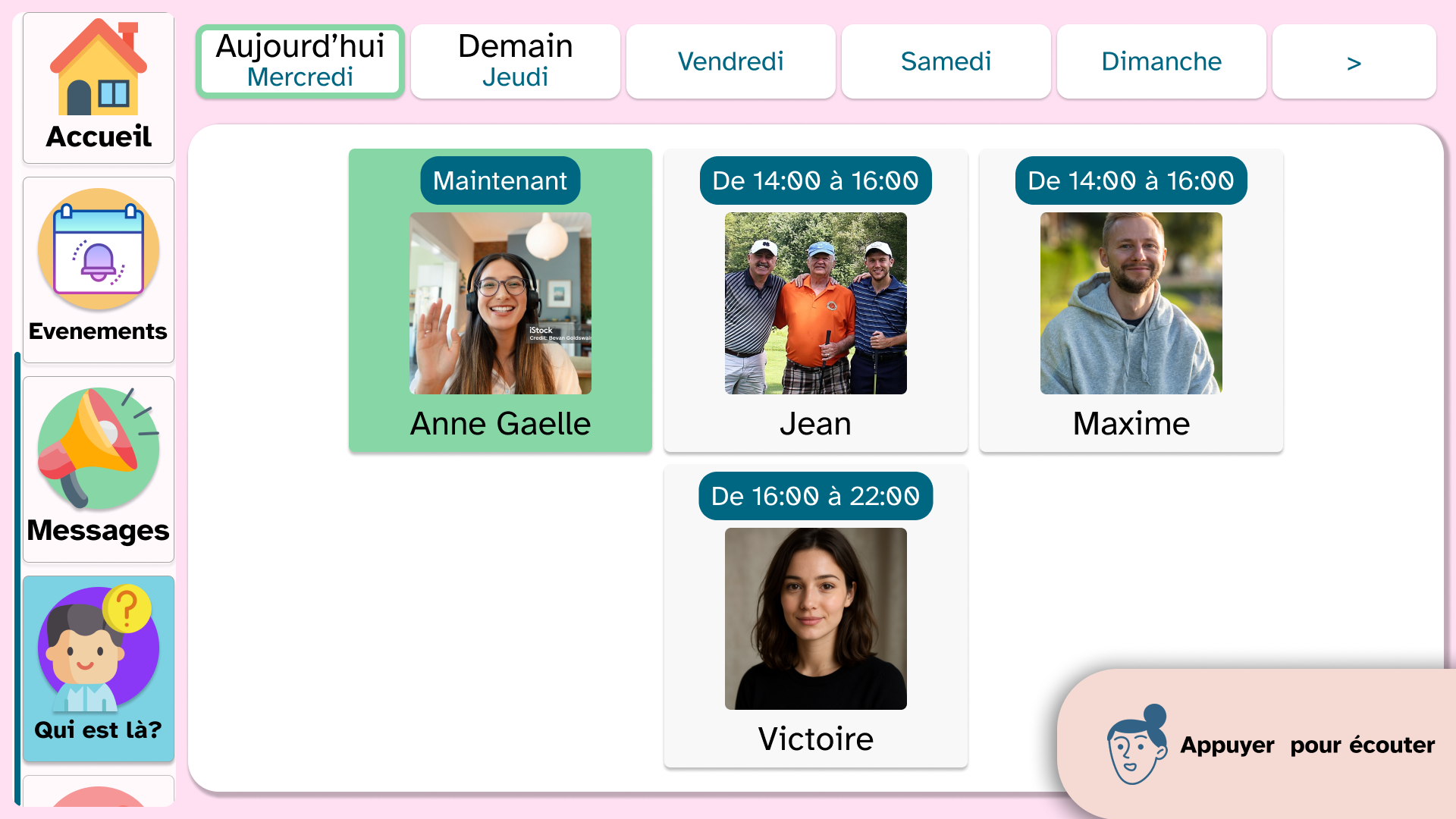 exemple d'interface pour les personnes présentant des troubles cognitifs, des traits autistiques ou des symptômes de la maladie d'alzheimer